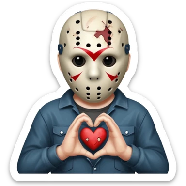 Jason Voorhees, looking cute, making a heart with his hands sticker