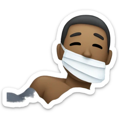 A man have mask and sleeping on bed sticker