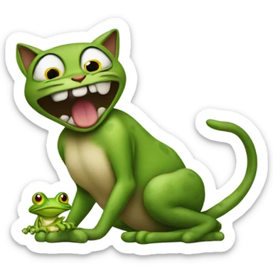 A Cat beating a frog  sticker