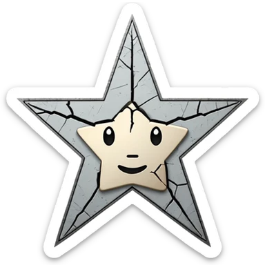 Minimalist emoji-style sticker of a cracked Walk of Fame star with a faint claw mark coming from below, grayscale and ash tones


 sticker
