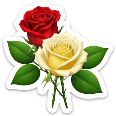 One red flower and one white flower and one small yellow rose below them in bouquet  sticker