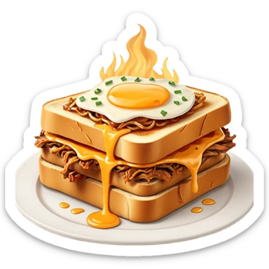 BBQ pulled pork melt on texas toast with crispy onions  sticker