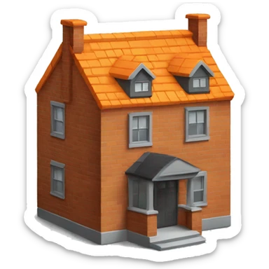house made of orange bricks, with dark grey windows and roof sticker