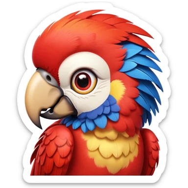 cinematic-cute-macaw-portrait-emoji,-head-tilted-playfully-and-inquisitively,-with-a-dazzling-red-plumage-and-round,-sparkling-eyes-filled-with-charm,-simplified-yet-irresistibly-adorable-features,-highly-detailed, white beak sticker