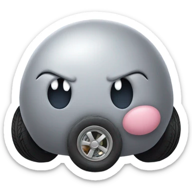 Metal cute mad Kirby Gray ball driving on car wheels with mad eyebrows game sticker