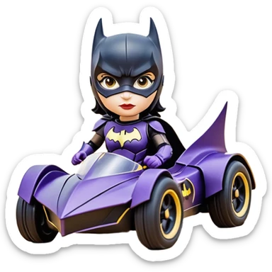 I:16 scale racing sexy fitted Batgirl’s buxom attractively armored midnight-colored tight outfit tv series style dark knight stealthy accurate sporty safe plush deluxe off-road pursuit drifting prototype car (black hair, driving aggressively) rally vehicle  sticker