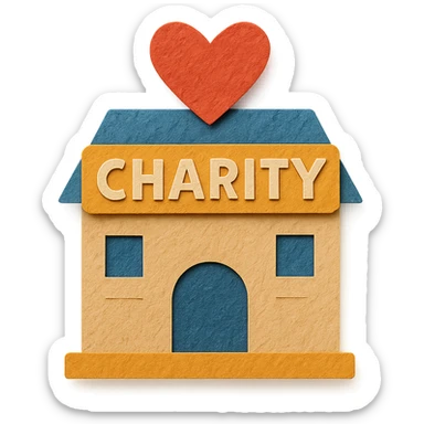 charity building, paper craft style, layered paper look sticker