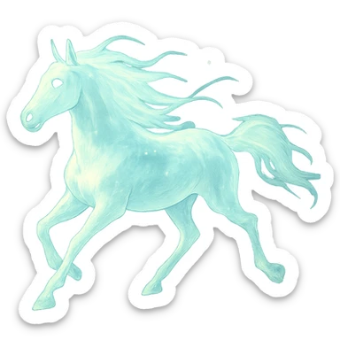 silver spirit horse running, glowing ethereal, mystical, magical, in ghibli style sticker