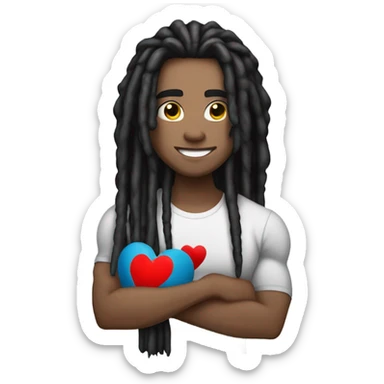 elegant light-skinned dark dreadlocks beauty portrait bodybuilding holding heart sticker