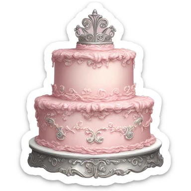 Vintage, highly detailed, rococo, Victorian, Birthday cake, light pink, silver sticker