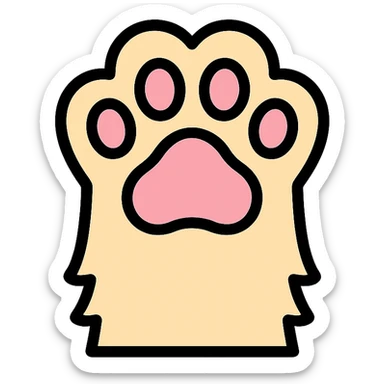 fluffy cat paw, color outline icon style, black outlines, soft color fill, modern and friendly sticker