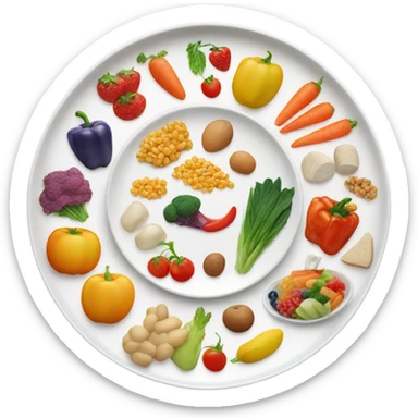 round white plate with healthy food sticker