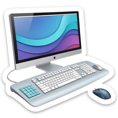 Create an emoji for UX/UI design. Large curved monitor, displaying UX/UI design interface. Include a mouse, keyboard, and stylus, symbolizing the design process. Use modern, professional colors. Do not include any emojis or smiley faces. Make the background transparent. sticker