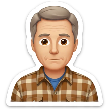 middle aged white man with dark brown van dyke, wearing a plaid shirt sticker