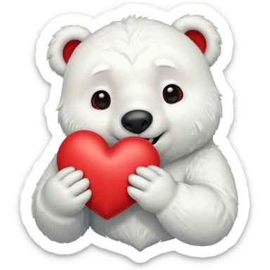 Create an animated polar bear mascot , squeezing a large red heart sticker