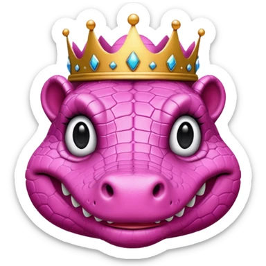 pink crocodile face with a black crown, looking straight ahead sticker
