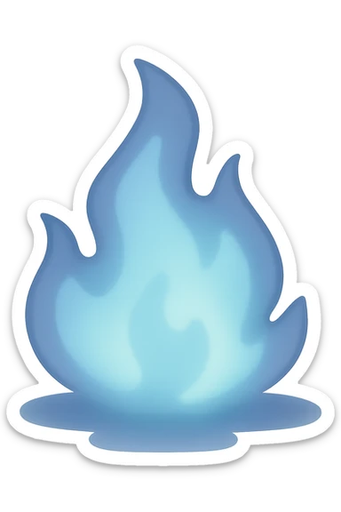 Add an abstract blue tint to the white fire with soft edges, with no background, creating a smooth and ethereal appearance. sticker