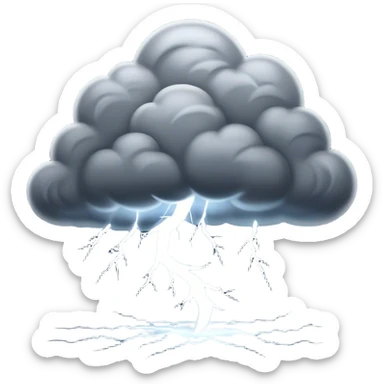 Cinematic Realistic Thunderstorm Emoji, Dark and dramatic, with swirling gray clouds illuminated by occasional flashes of lightning. The air crackles with energy as the storm builds, while heavy rain cascades down in sheets. Soft glowing outline, capturing the essence of power, intensity, and natural fury in a breathtaking thunderstorm! sticker