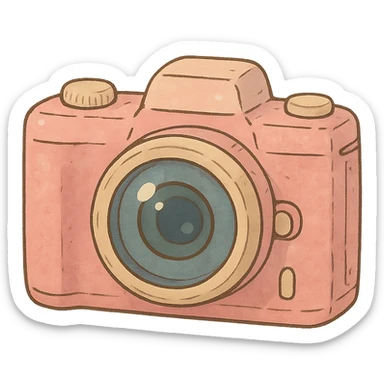 ghibli style icon of a pink camera, soft colors, whimsical sticker