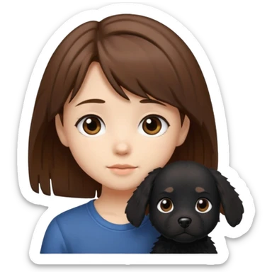 chibi teen with brown hair and her BLAck dog whos scruffy sticker