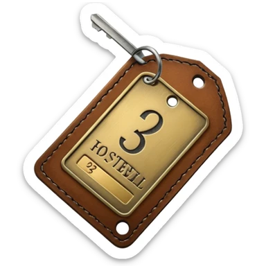 antique silver brass hotel key with large brown leather room number tag sticker
