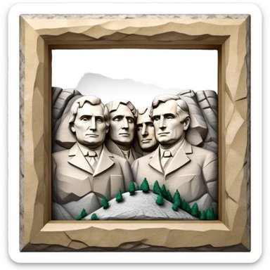 Cinematic Realistic Mount Rushmore Landmark Emoji, featuring the carved faces of four U.S. presidents, etched into the granite mountainside with dramatic lighting accentuating the rock textures. sticker