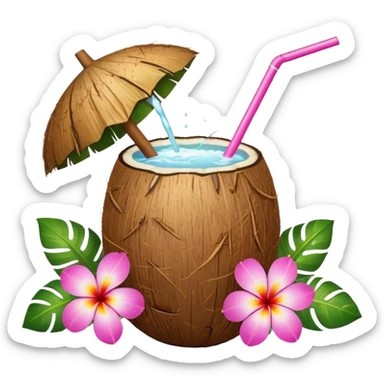 Coconut drink with flowers sticker