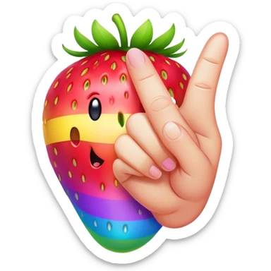 Strawberry flipping middle finger rainbow sticker