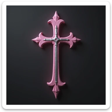 realistic gothic cross, pink with a silver dagger, photorealistic style sticker