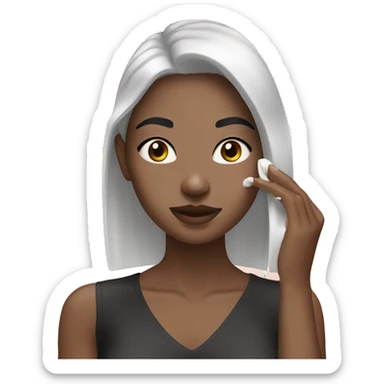 white girl applying cream on face with black hair  sticker