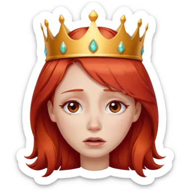 Beautiful lady crying tears can see shoulders red hair and crown on her head sticker