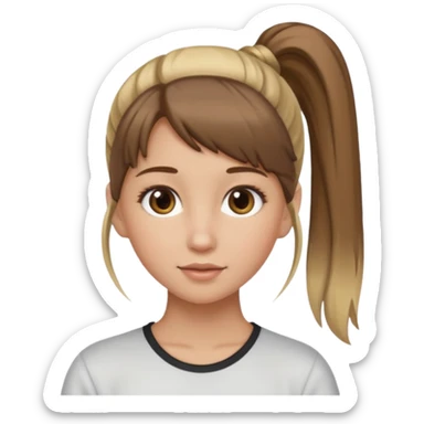 a brown haired girl with blonde highlights in a high ponytail but make her really pretty sticker