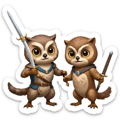 An owl and  an otter fighting with a sword sticker