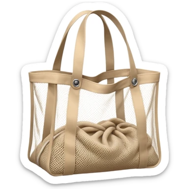 net bag,  mesh storage bag, tote bag, used for shopping, it has two knited handles as bag itself, it is empty inside of it just the shape of the bag sticker