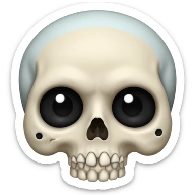 a skull face with black hearts as the eyes and frowning sticker