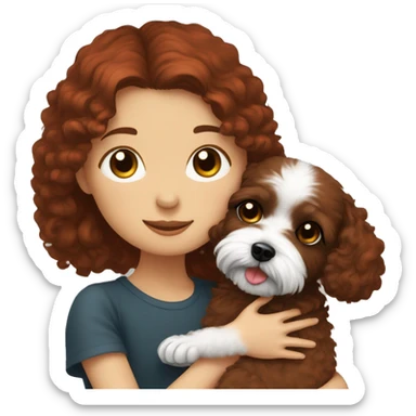 Dark-red-haired girl hugs  her Maltipoo-Black-dog sticker