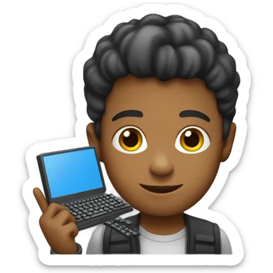 A young programmer with keyboard in han sticker