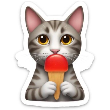a cat holding a red popsicle  sticker