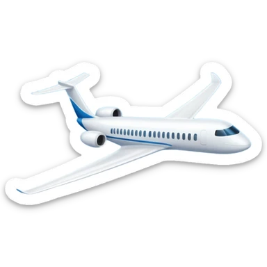 A sleek commercial airplane with long wings and shining white fuselage gliding smoothly through the sky. sticker
