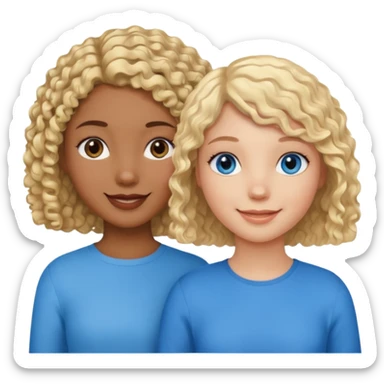 Girl best friends, one white with blond bob and blue eyes, one black with curly hair sticker