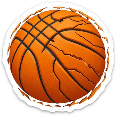 destroyed basketball, shredded and squashed, with exposed inner material sticker