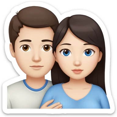 Asian girl with brown eyes pregnant and white guy with blue eyes couple  sticker