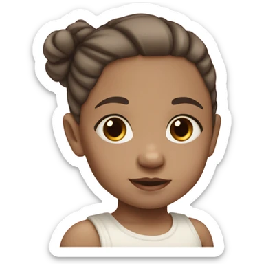 baby girl with straight brown pigtails ponytails and big dark brown eyes and pale white skin sticker