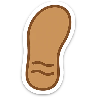 Edit the image to depict a basic sandal sole with minimal detail, viewed from the bottom and matching the angle of the reference image, in emoji style. sticker