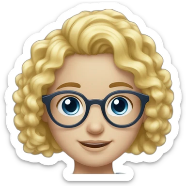 a girl with curly yellow hair to her neck and with round large glasses, Russian-Jewish appearance, with snow-white skin and a smile, and gray-blue eyes sticker