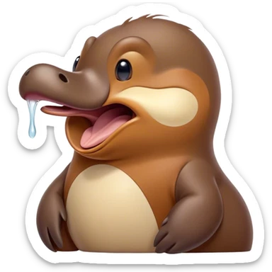 Cinematic Cute Yawning Platypus Portrait Emoji, Head tilted slightly with a dramatic, wide-open yawn, showcasing a soft, textured brown fur with a relaxed duckbill and droopy eyes in drowsy contentment, Simplified yet irresistibly adorable features, highly detailed, glowing with a soft, cozy glow, high shine, relaxed yet expressive, stylized with a touch of quirky charm, bright and endearing, soft glowing outline, capturing the essence of a sleepy yet affectionate platypus, so drowsy it feels like it could float out of the screen and curl up for a nap! sticker