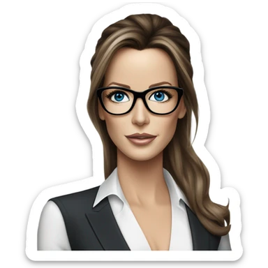 Hyper Realistic photo Kate Beckinsale blue eyes wearing glasses in a business meeting high fashion  sticker