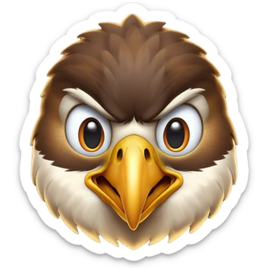 Cinematic Comical Hawk Portrait Emoji, Head tilted dramatically with an exaggeratedly shocked expression, featuring a sharply defined beak and wide, comically expressive eyes full of playful disbelief, Simplified yet hilariously expressive features, highly detailed, glowing with a slightly sassy glow, high shine, dramatic yet playful, stylized with an air of cheeky aerial mischief, soft glowing outline, capturing the essence of a meme-worthy hawk that looks ready to side-eye its way into viral fame! sticker