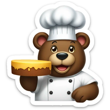 a bear chef slicing a cake on a cutting board  sticker