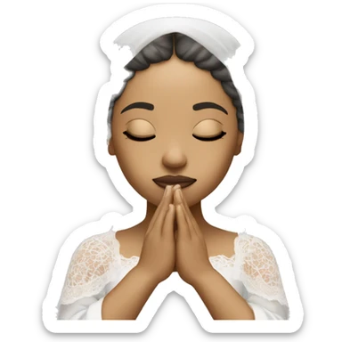 Light skin girl praying with eyes closed and lace white veil  sticker
